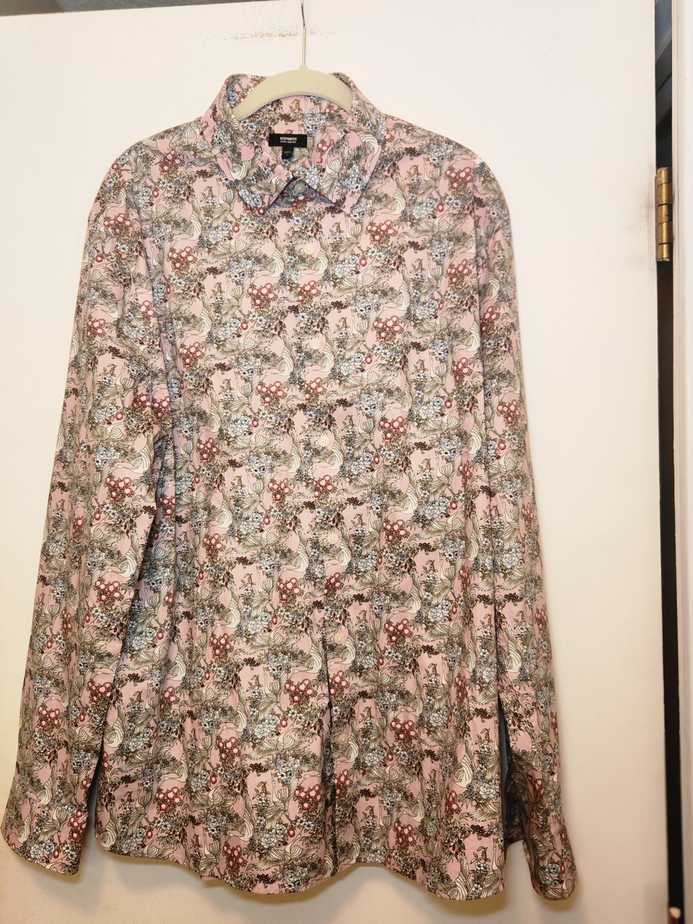 Express Men's Pink Floral Print Dress Shirt XL